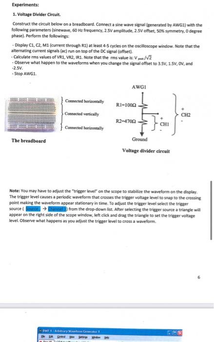 Solved Experiments: 1. Voltage Divider Circuit. Construct | Chegg.com