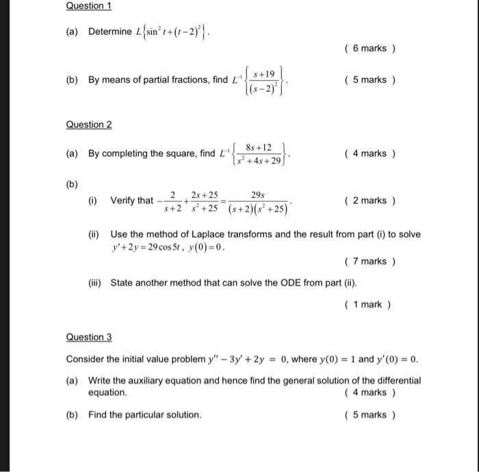 Solved A Determine L{sin2t T−2 2} 6 Marks B By