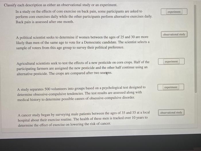 classify observational and experimental studies