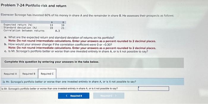 Solved a. What are the expected return and standard | Chegg.com