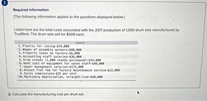 Solved Required information [The following information | Chegg.com
