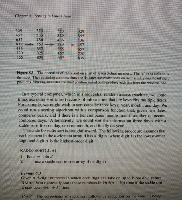 Solved Chapter 8 Sorting in Linear Time 839 Figure 8.3 The | Chegg.com
