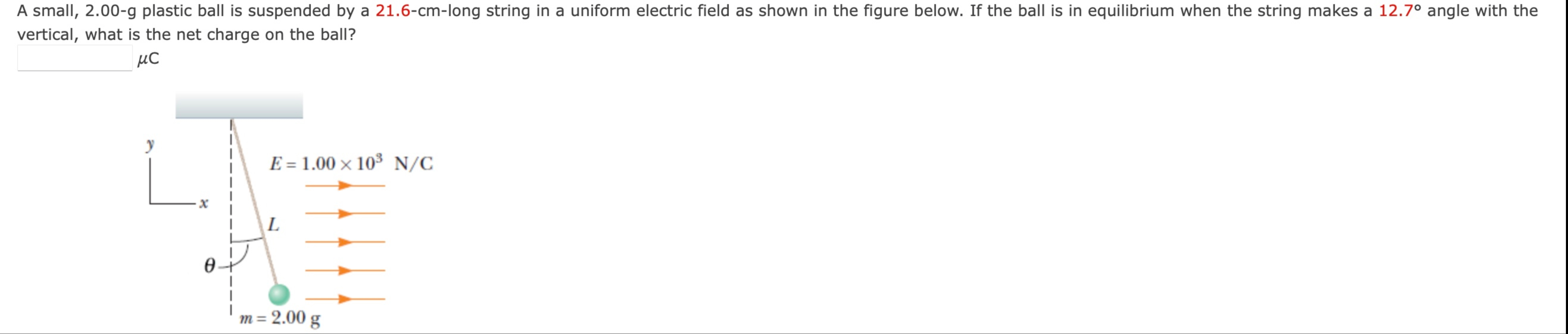 Solved A small, 2.00g ﻿plastic ball is suspended by a