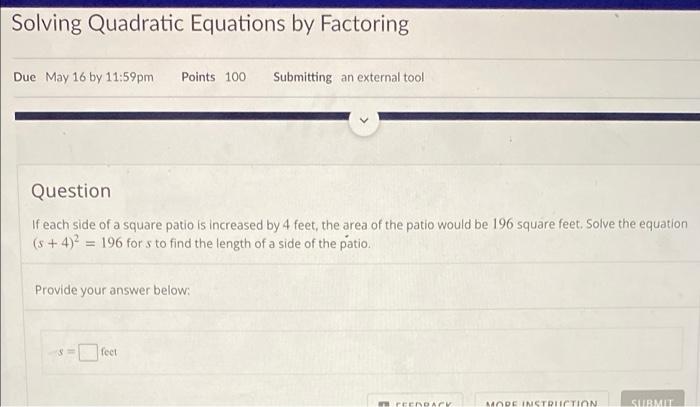Solved Solving Quadratic Equations by Factoring Due May 16 | Chegg.com