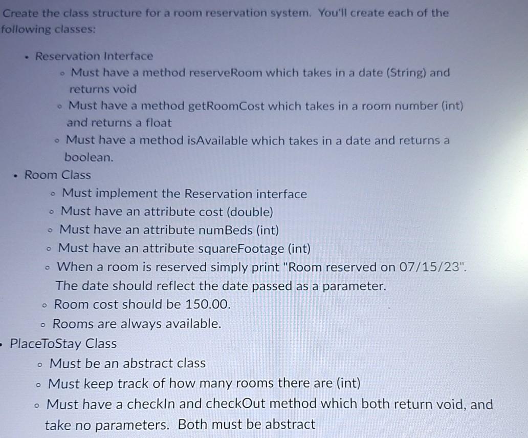 Solved Create The Class Structure For A Room Reservation | Chegg.com