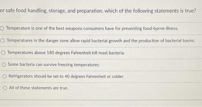 Solved Or Safe Food Handling, Storage, And Preparation, | Chegg.com