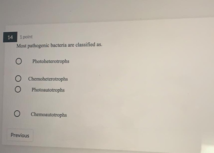 Solved 14 1 point Most pathogenic bacteria are classified | Chegg.com