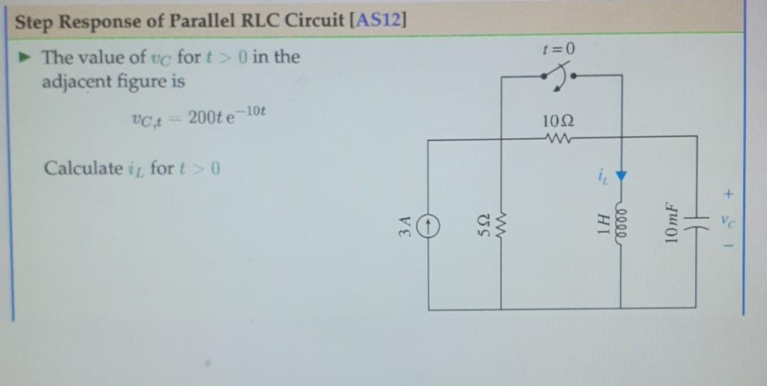 Solved Step Response of Parallel RLC Circuit [AS12] The | Chegg.com