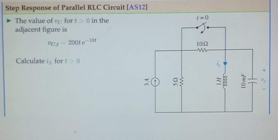 Solved Step Response Of Parallel Rlc Circuit As12 The 