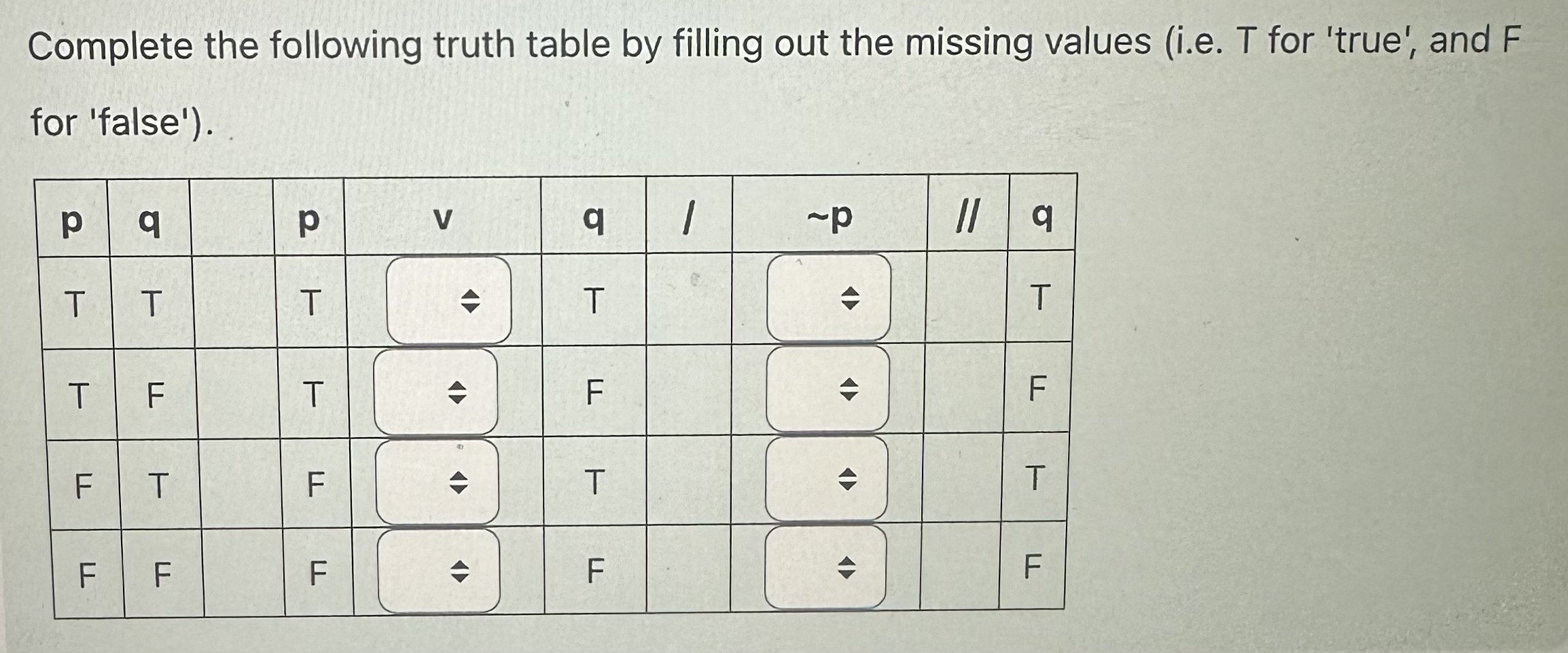 Complete the following truth table by filling out the | Chegg.com