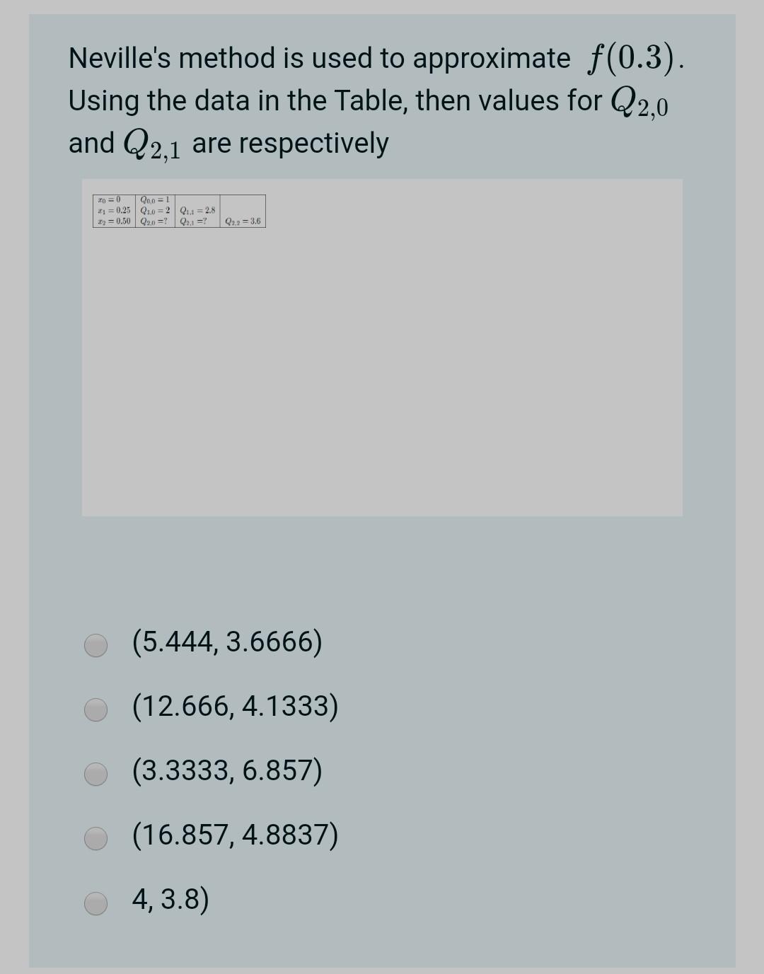 Solved Neville's method is used to approximate f(0.3). Using | Chegg.com