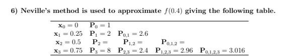 Solved 6) Neville's method is used to approximate f(0.4) | Chegg.com