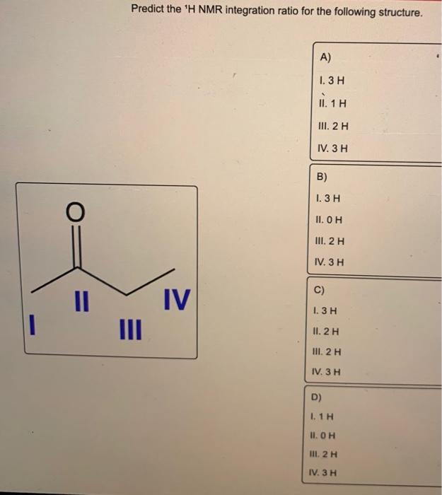 Solved Predict The H NMR Integration Ratio For The Chegg Com