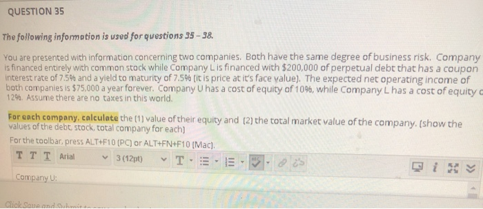 QUESTION 35 The following information is used for | Chegg.com