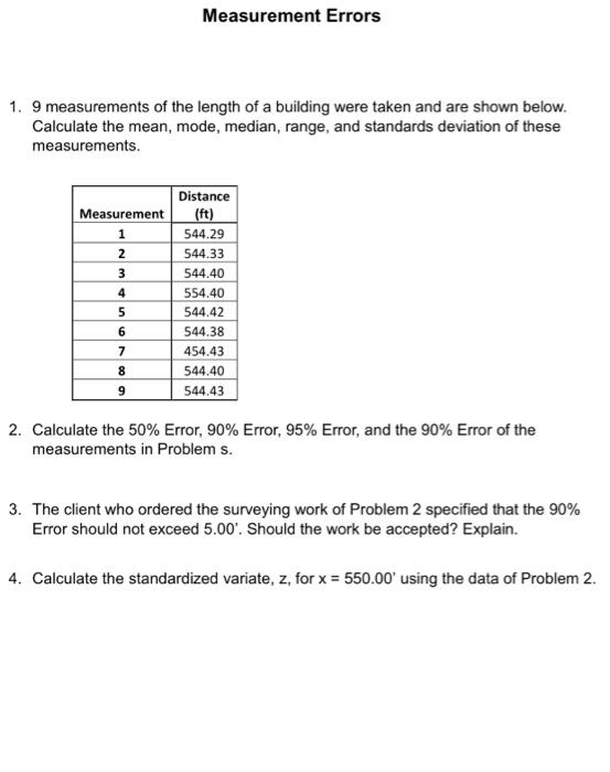 Solved Measurement Errors 1. 9 measurements of the length of | Chegg.com