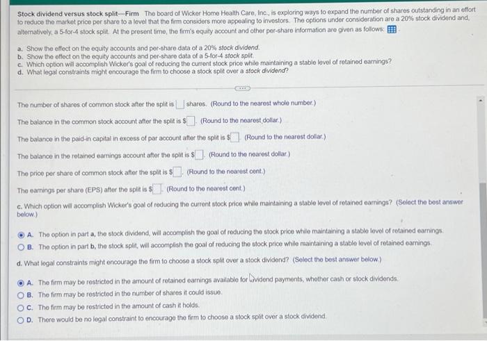 Solved Stock Dividend Versus Stock Split-Firm The Board Of | Chegg.com