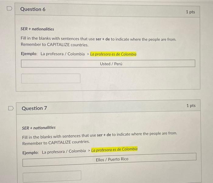 D Question 4 SER+nationalities Fill in the blanks