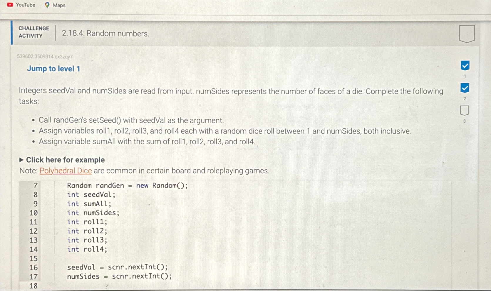Solved YouTubeMapsCHALLENGEACTIVITY2.18.4: Random | Chegg.com