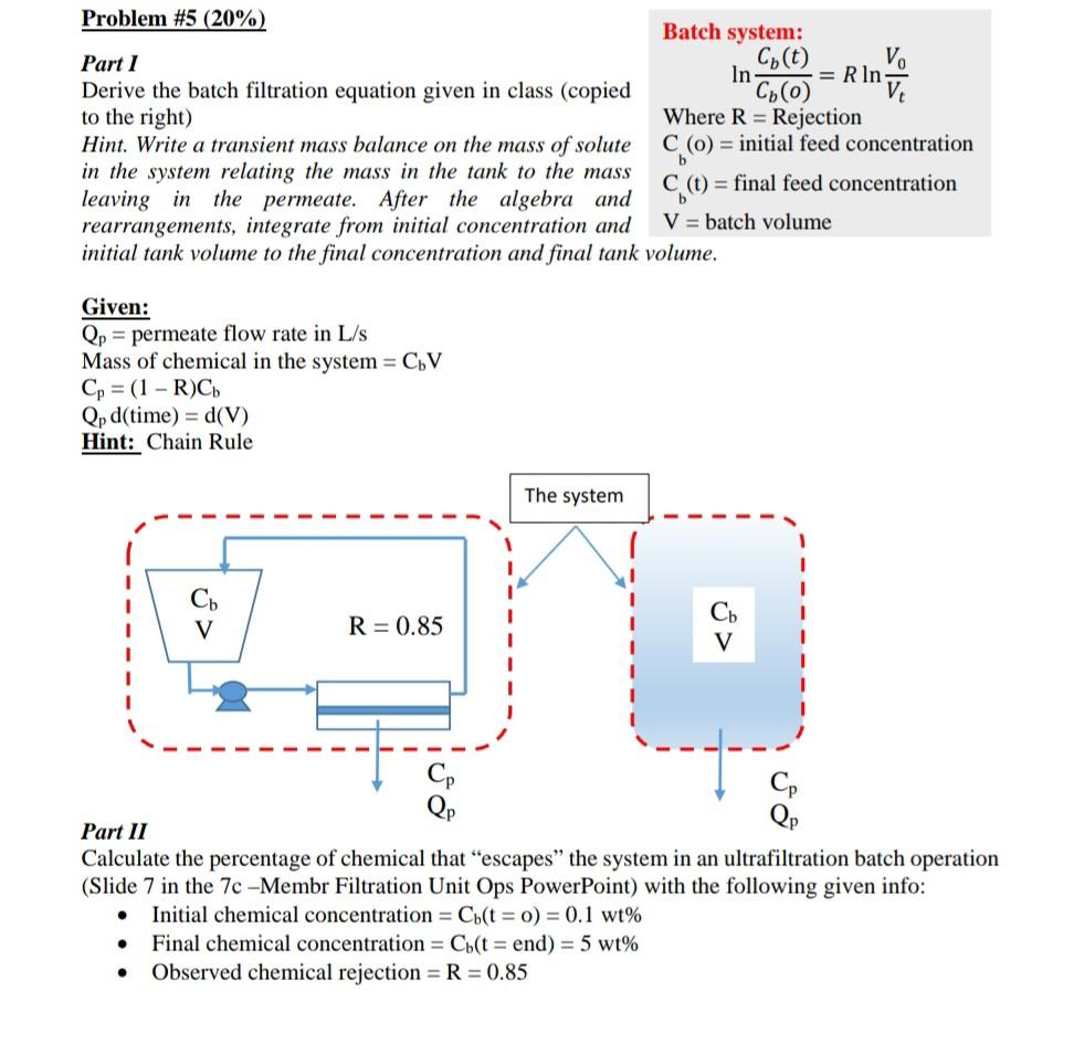 Solved Problem \5 (20\) Part I Derive the batch filtration