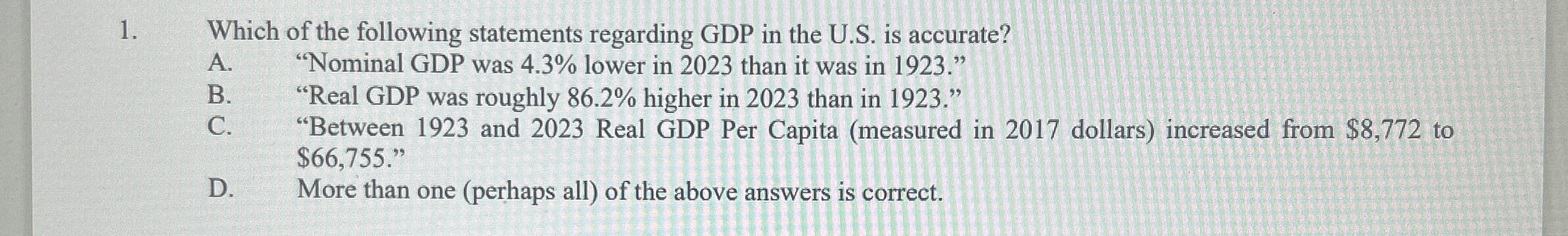 Solved Which of the following statements regarding GDP in | Chegg.com
