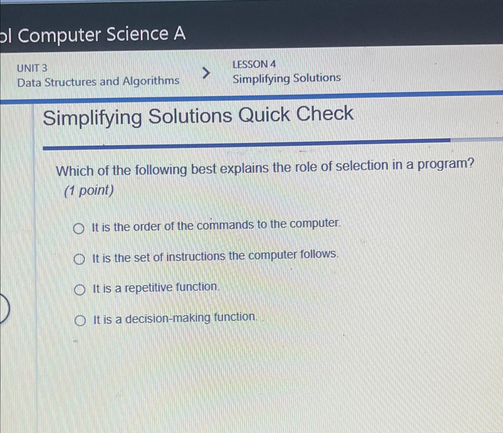 Solved I Computer Science AUNIT 3LESSON 4Data Structures and | Chegg.com