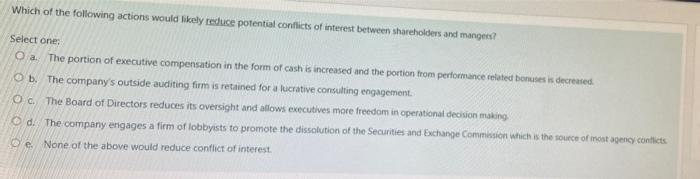 Solved Which of the following actions would likely reduce | Chegg.com