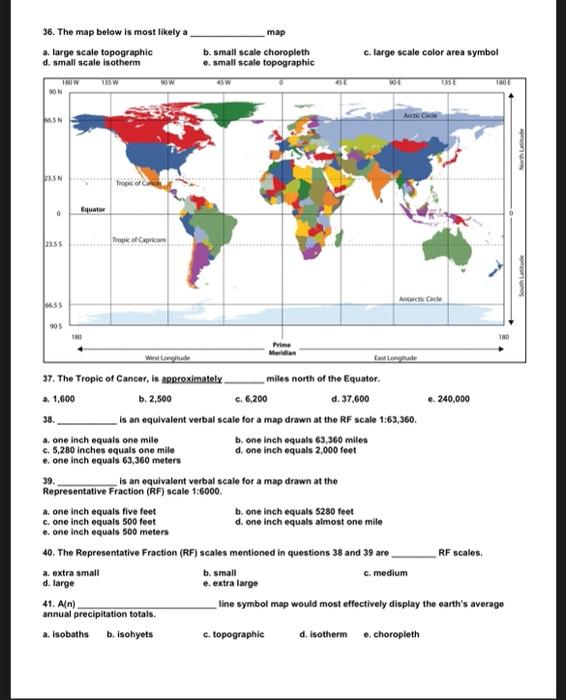 Solved map 36. The map below is most likely a a. large scale | Chegg.com