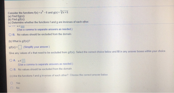 Solved Consider the functions f(x)=x2-6 and g(x) = x+6. (a) | Chegg.com