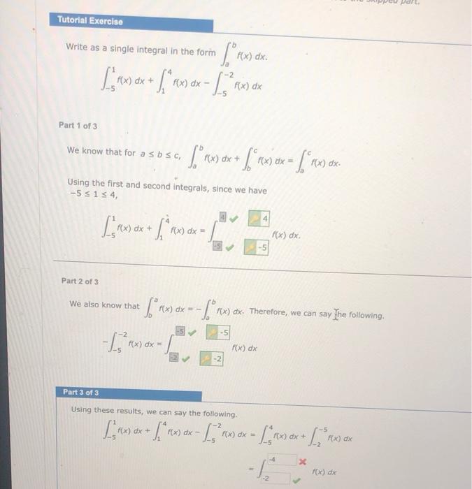 Solved Tutorial Exercise Write as a single integral in the | Chegg.com
