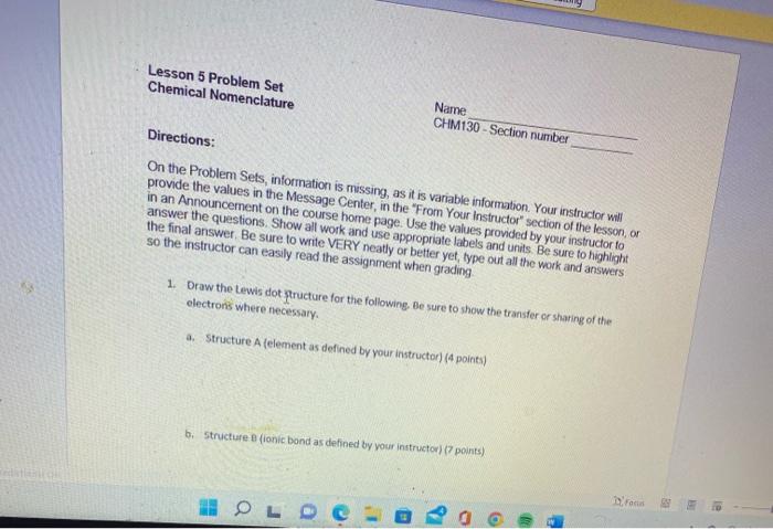 Solved Lesson 5 Problem Set Chemical Nomenclature Name | Chegg.com