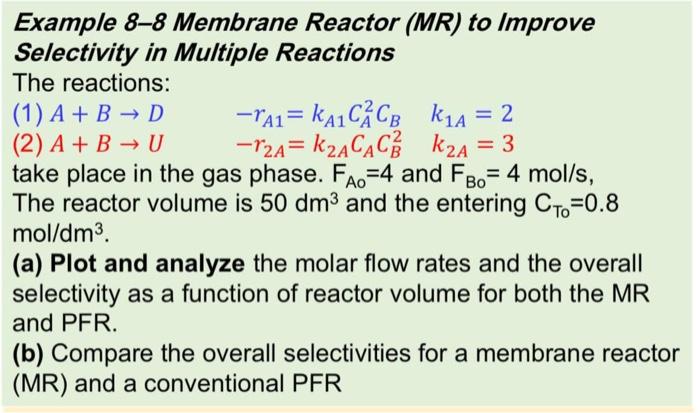 Example 8–8 Membrane Reactor (MR) to Improve | Chegg.com