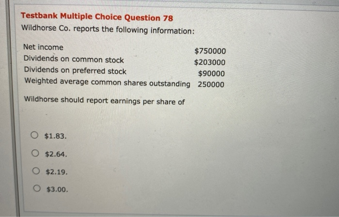 Solved Testbank Multiple Choice Question 78 Wildhorse Co. | Chegg.com