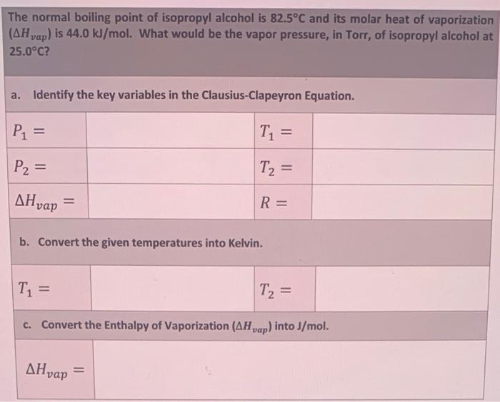 Solved The normal boiling point of isopropyl alcohol is