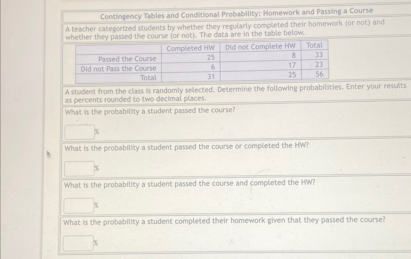 Solved Contingency Tables and Conditional Probability: | Chegg.com