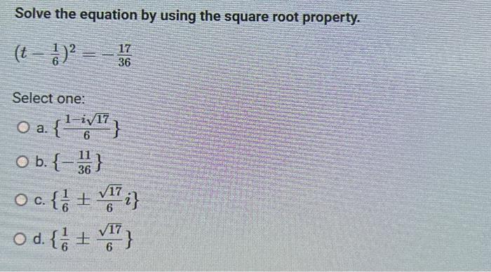 Solved Solve the equation by using the square root property. | Chegg.com