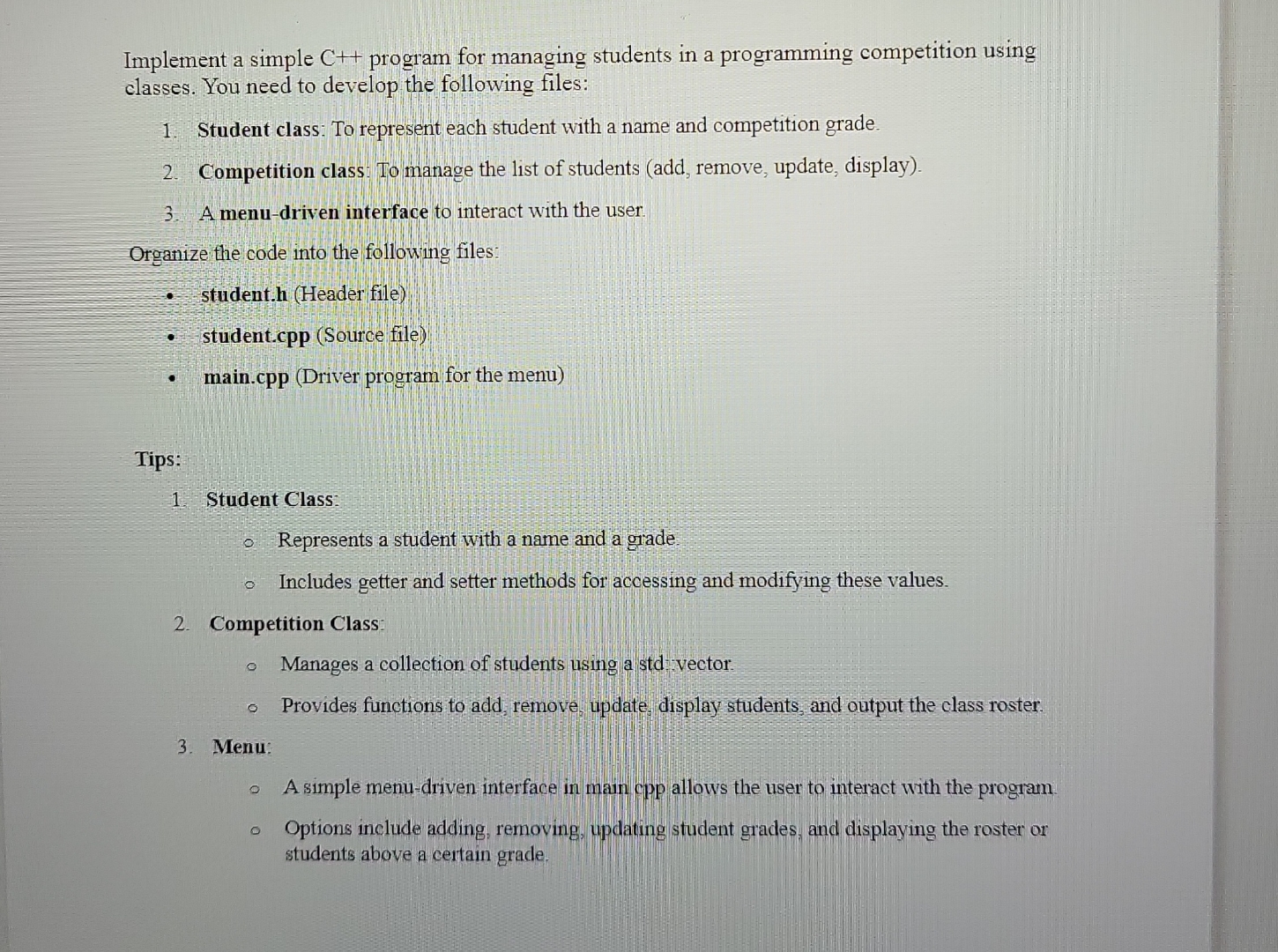 Solved Implement a simple C++ program for managing students | Chegg.com