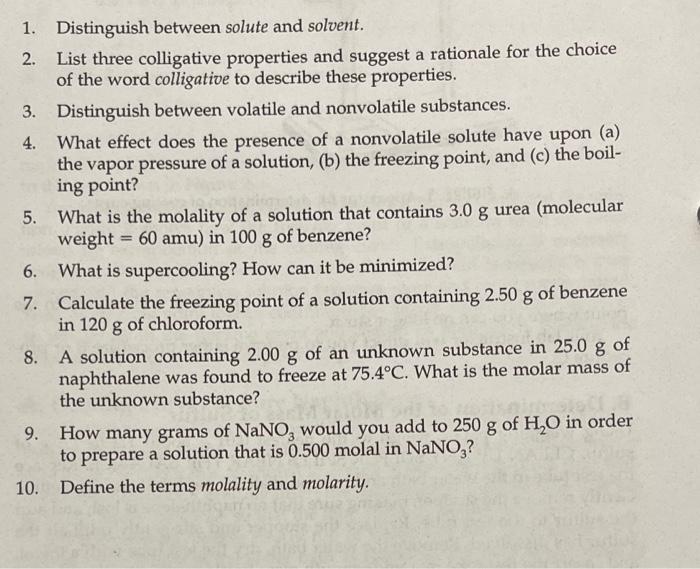 Solved 1. Distinguish between solute and solvent. 2. List | Chegg.com