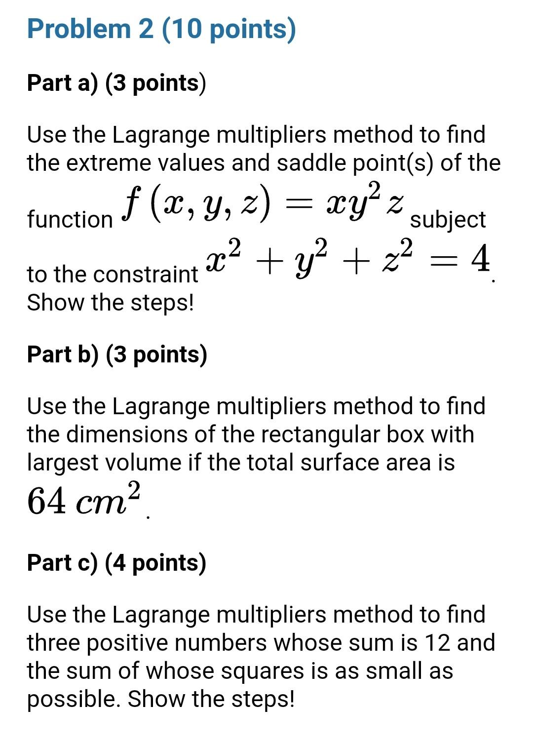 Solved Problem 2 (10 points) Part a) (3 points) Use the | Chegg.com