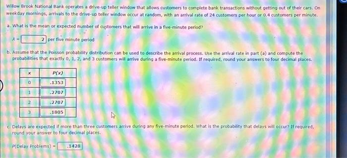Solved Willow Brook National Bank operates a drive-up teller | Chegg.com