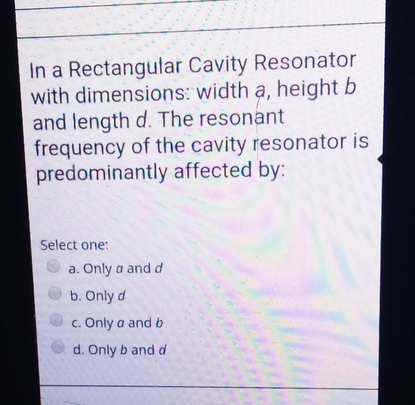 Solved In a Rectangular Cavity Resonator with dimensions