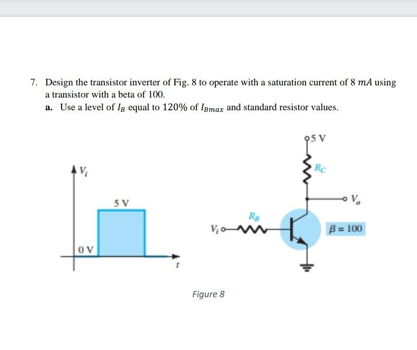 Solved 7. Design the transistor inverter of Fig. 8 to | Chegg.com