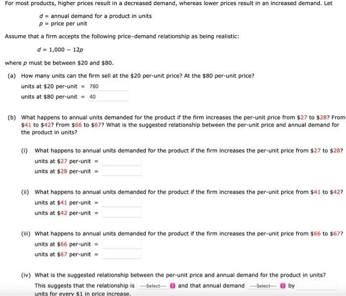 Solved or most products, higher prices result in a decreased | Chegg.com