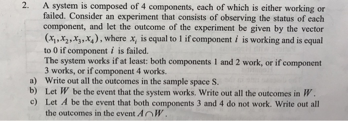 Solved 2. A system is composed of 4 components, each of | Chegg.com