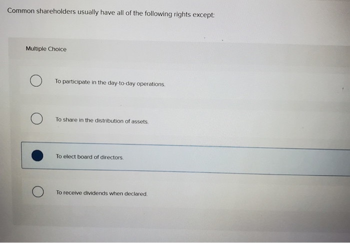 Solved Common shareholders usually have all of the following | Chegg.com