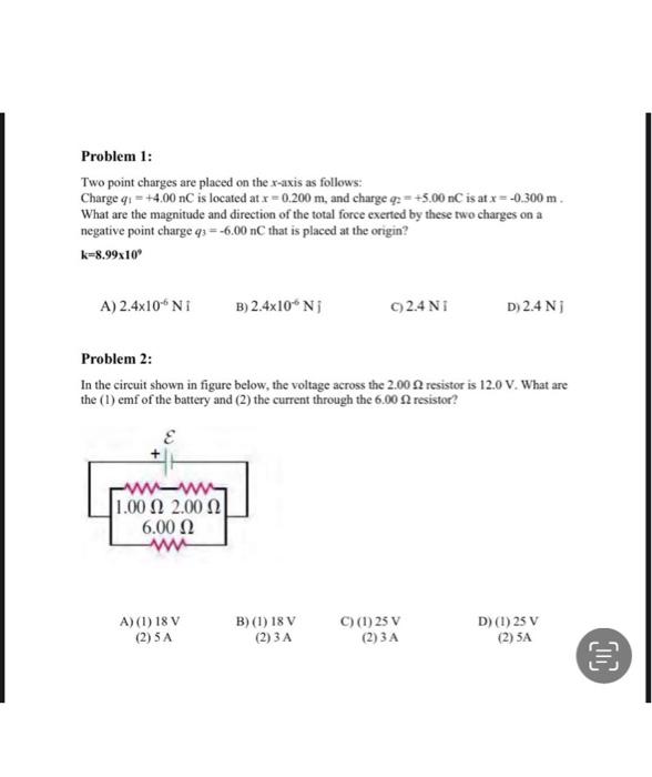 Solved Problem 1: Two point charges are placed on the x-axis | Chegg.com