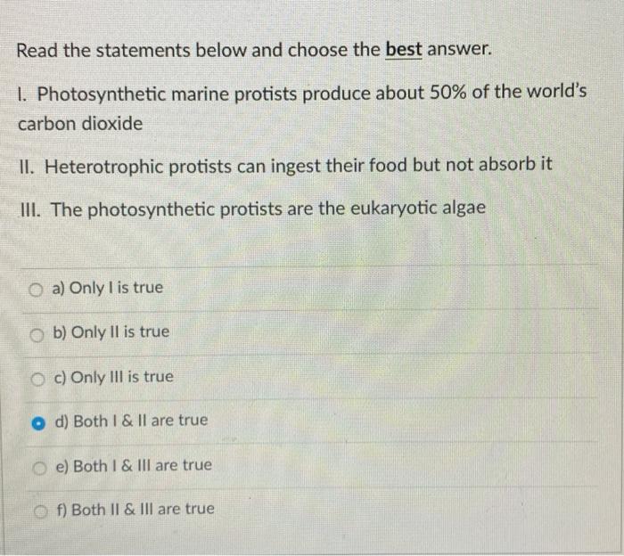 Solved Read The Statements Below And Choose The Best Answer Chegg Com