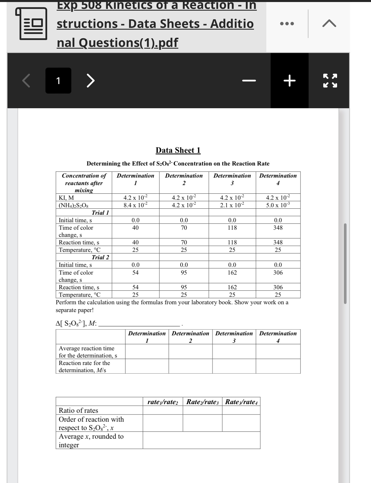 Solved Exp 508 ﻿kInetics of a Reaction - ﻿Instructions - | Chegg.com