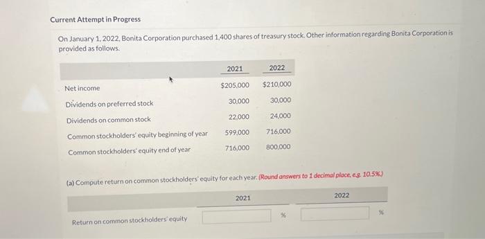 Solved Current Attempt in Progress On January 1, 2022, | Chegg.com
