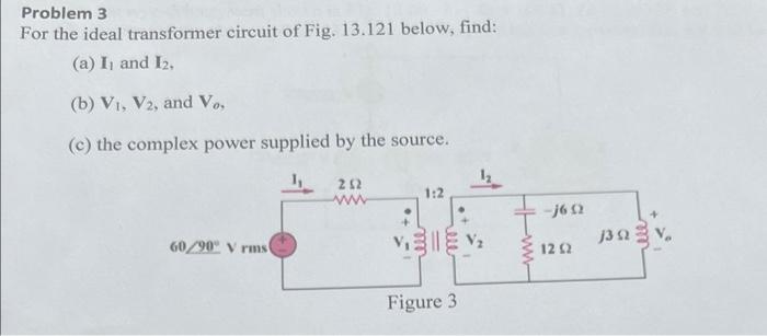 Solved Problem 3 For The Ideal Transformer Circuit Of Fig. | Chegg.com