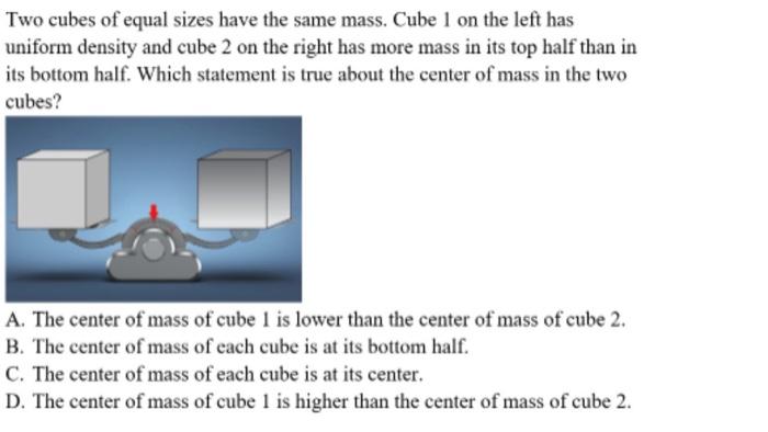 Solved Two cubes of equal sizes have the same mass. Cube 1 | Chegg.com